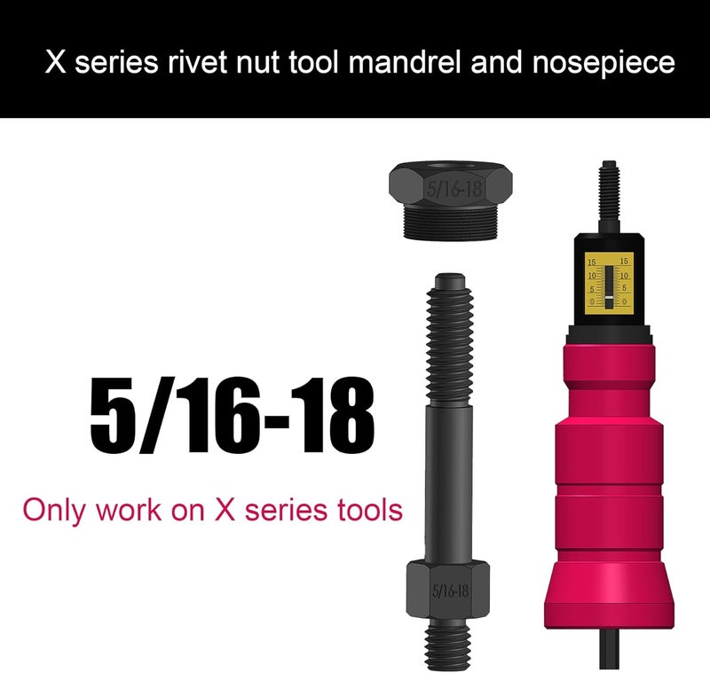 X1S Rivet Nut Drill Adaptor Replacement Mandrel and Nosepiece (5/16-18)